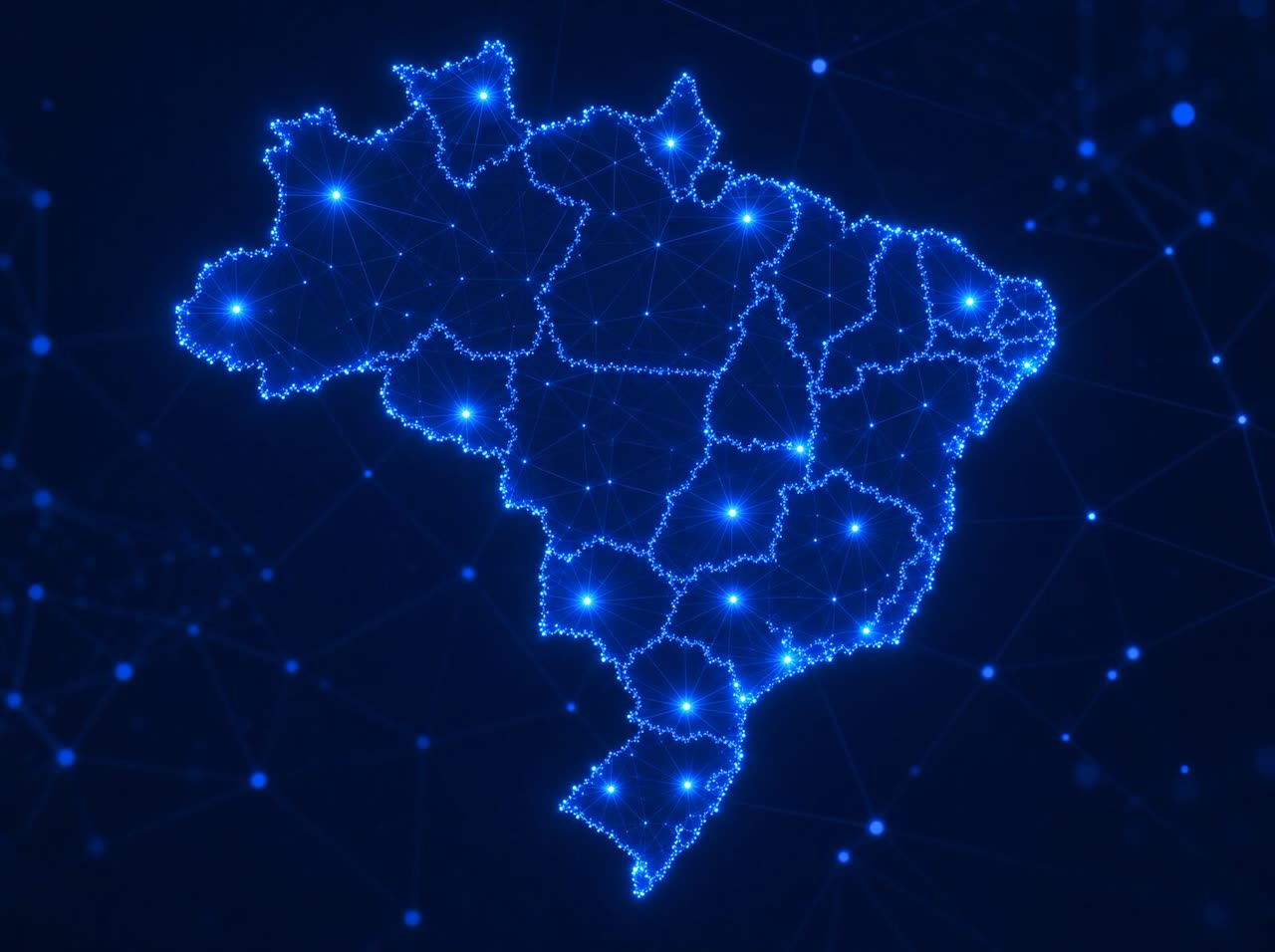 Mapa do Brasil em rede de dados — presença nacional da Ótmow